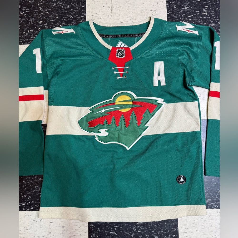 ZACH PARISE MINNESOTA WILD HOME AUTHENTIC ADIDAS PRIMEGREEN NH JERSEY size 40